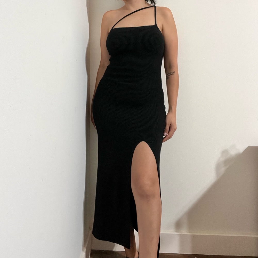 Abercrombie and fitch asymmetrical ribbed midi slit dress size small